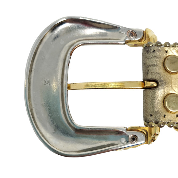B.B.Simon Debossed Adjustable Belt XL Metallic Leather With Buckle Western - Picture 8 of 10